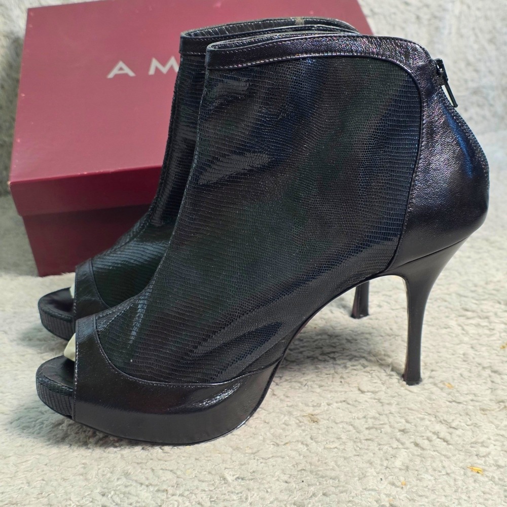 VTG Amalfi Rangoni Peep Toe Ankle Booties Italian Leather Black Women 10M NEW